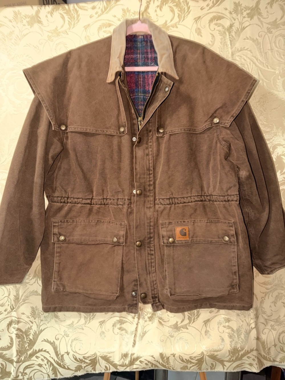 Carhartt Brown Canvas Duck Jacket with Plaid Lining